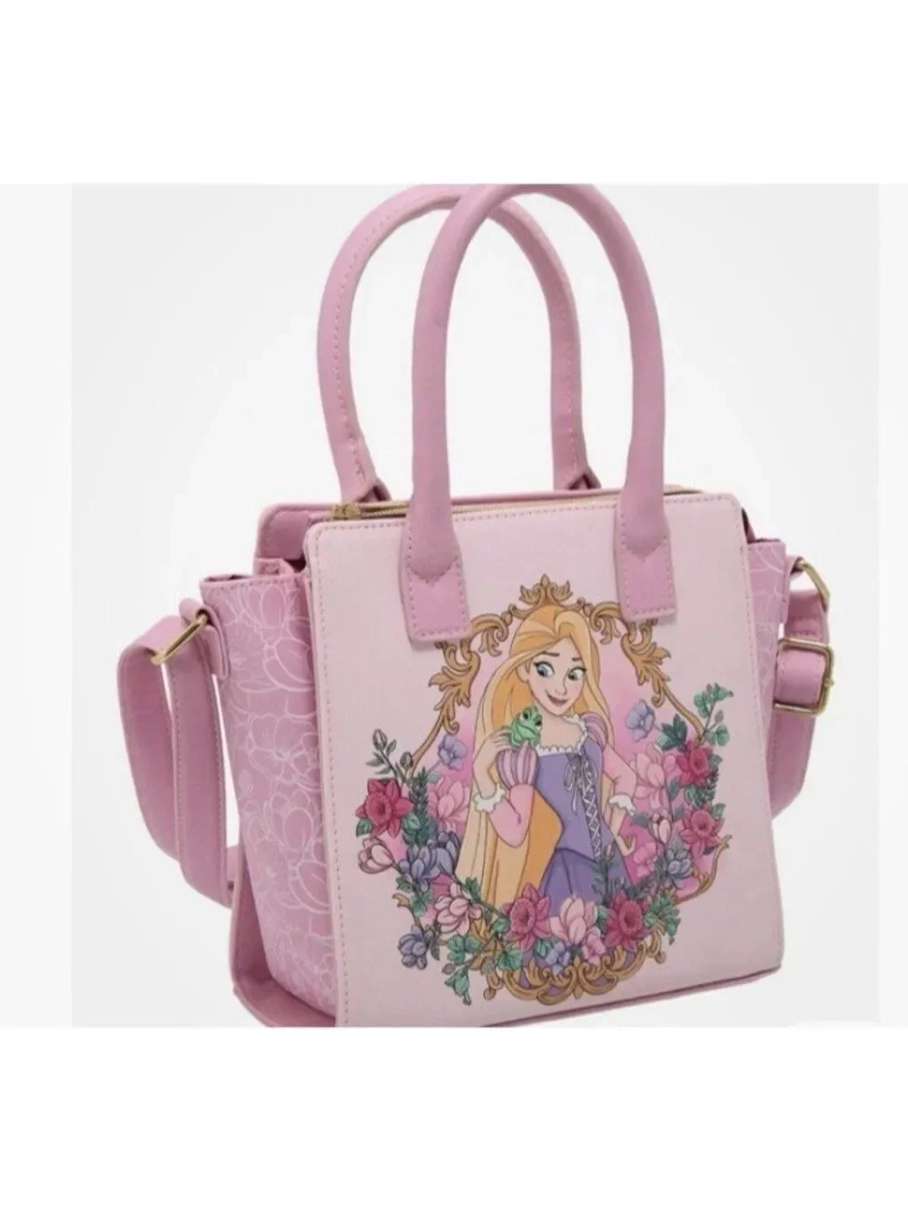 Loungefly Disney Tangled Rapunzel Pascal Frog Floral Mini Satchel Bag NWT